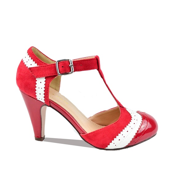 red t strap pumps